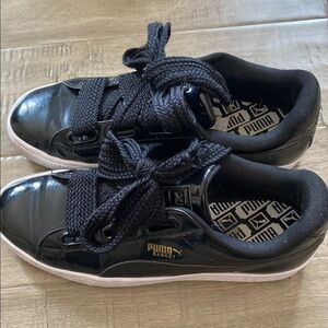 Puma Black Sneakers with Gold Logo and White Sole